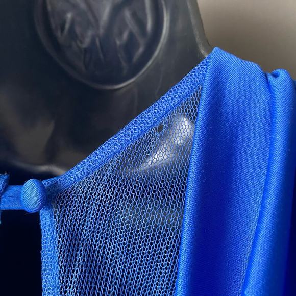 Climax by Karen Okada sz 8 Blue Sequin Sheer Midi Vintage Cocktail Dress - Picture 11 of 13